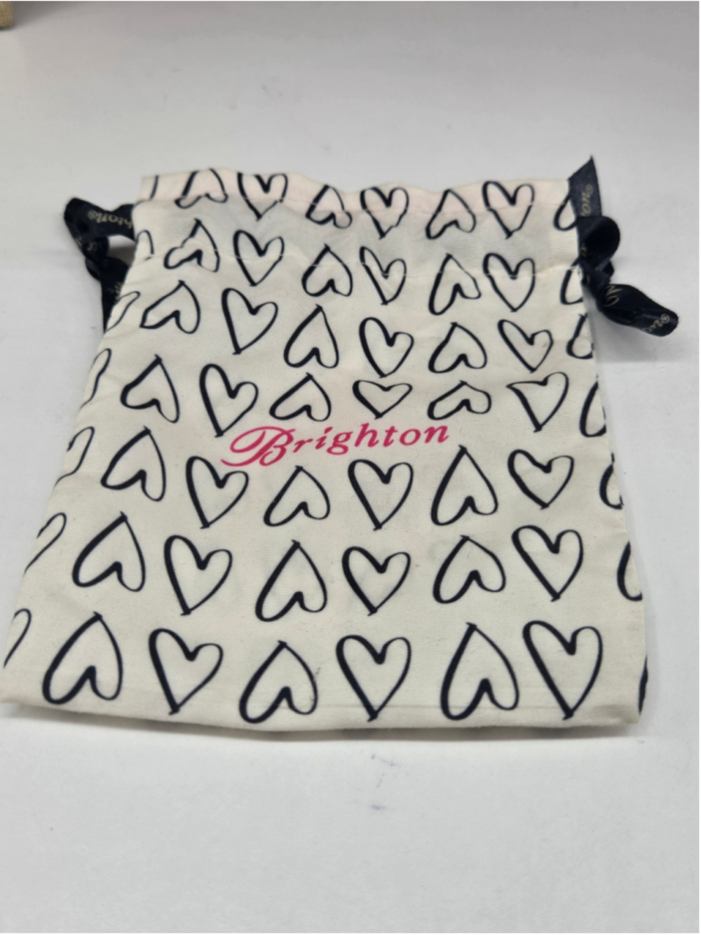 Brighton Jewelry Bag Black Heart White Drawstring Pouch Travel Dustbag